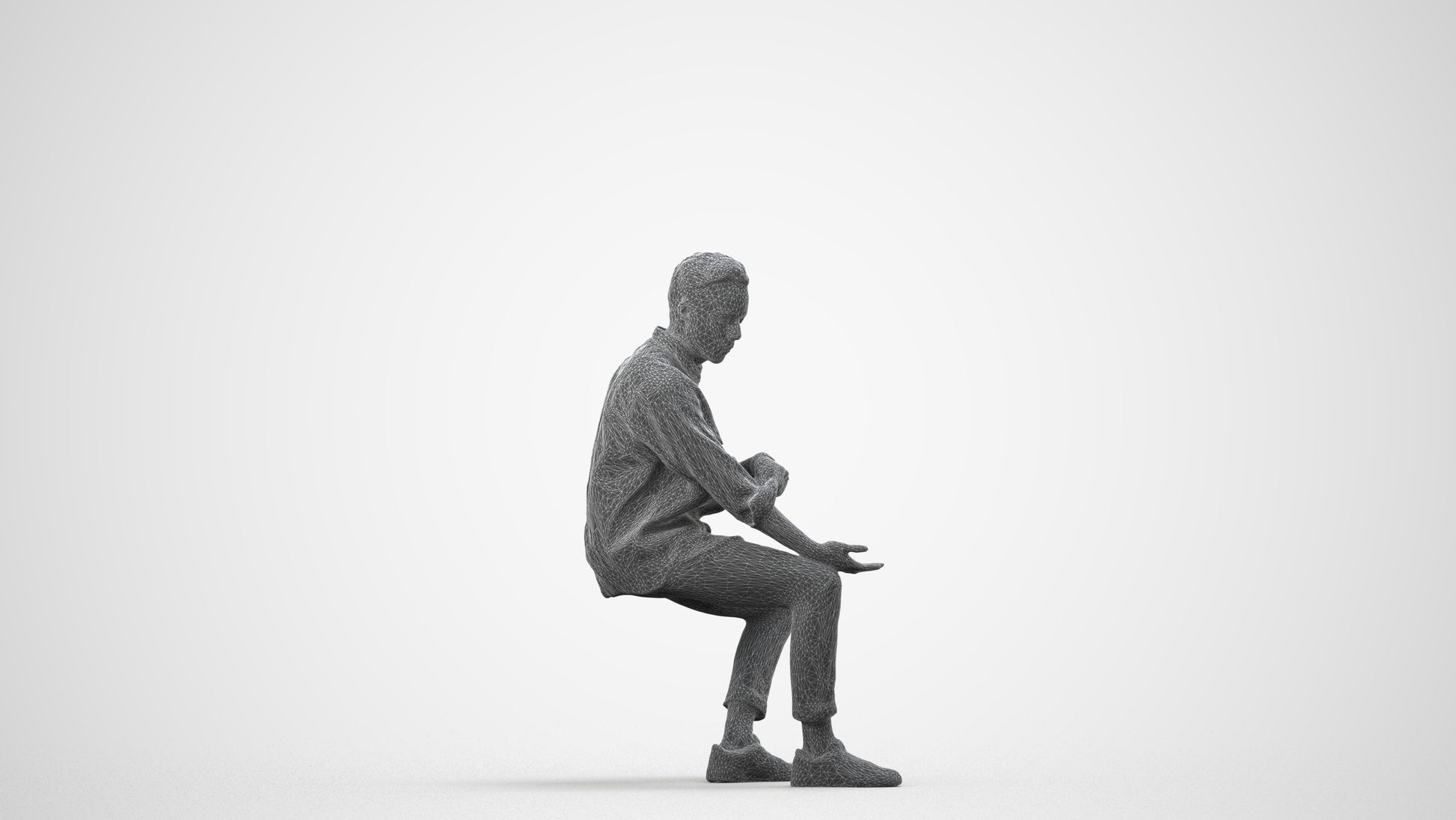 realistic 3D people man casual sitting, render-ready for V-Ray and Corona, FBX OBJ, wireframe side view