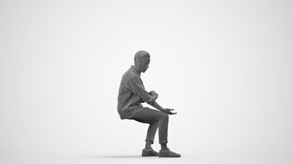 realistic 3D people man casual sitting, render-ready for V-Ray and Corona, FBX OBJ, wireframe side view
