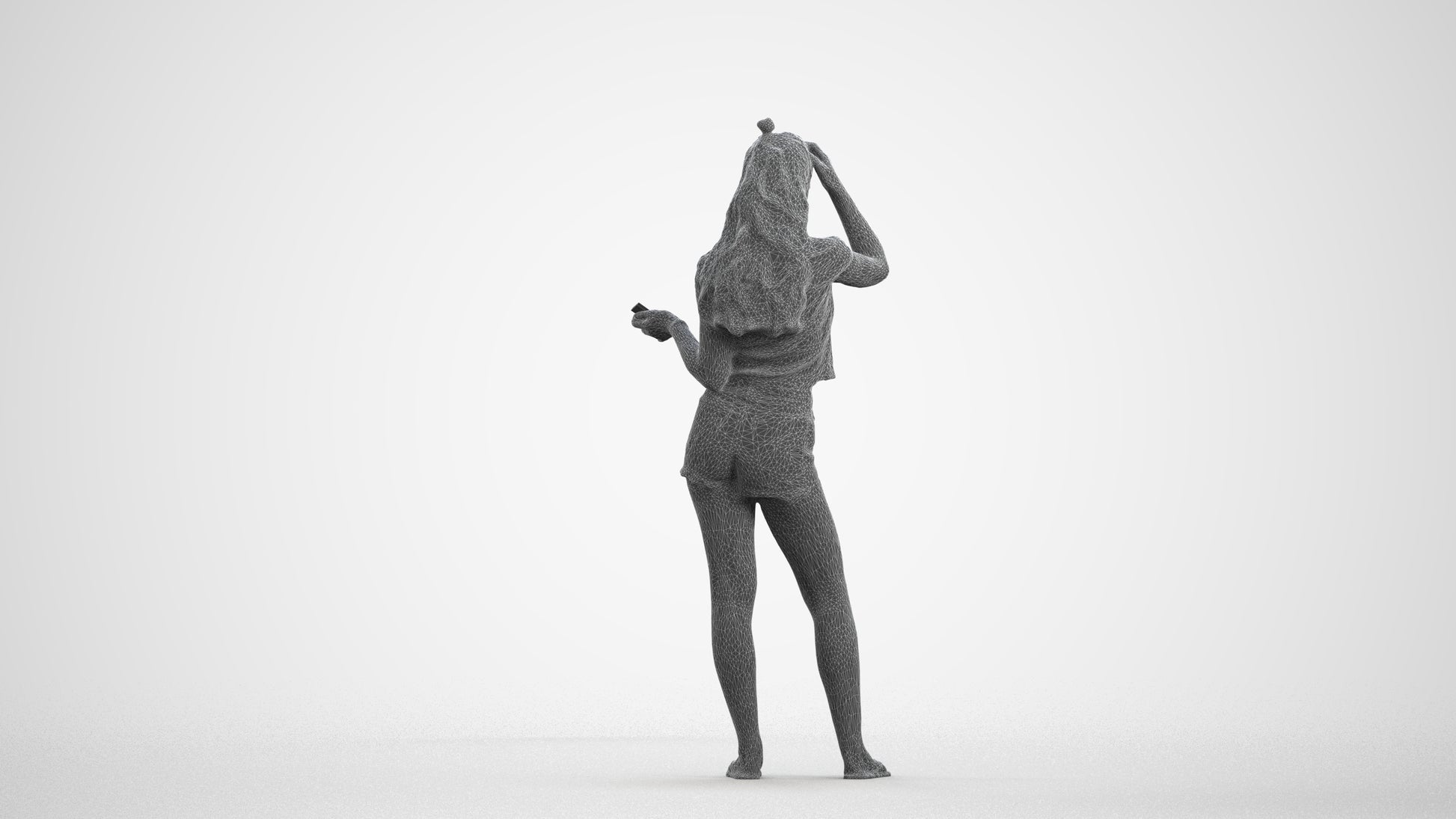 3D people model girl casual standing, scanned human for 3ds Max rendering, wireframe front view
