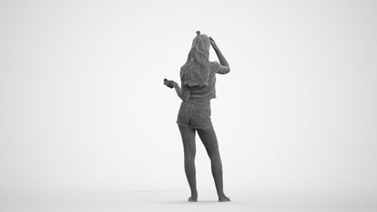 3D people model girl casual standing, scanned human for 3ds Max rendering, wireframe front view