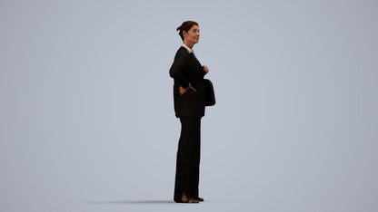 3D human model senior woman business, photogrammetry scanned person for archviz, side view render
