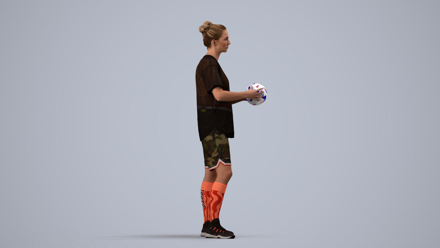 3D people model woman sport, scanned human for 3ds Max rendering, side view render