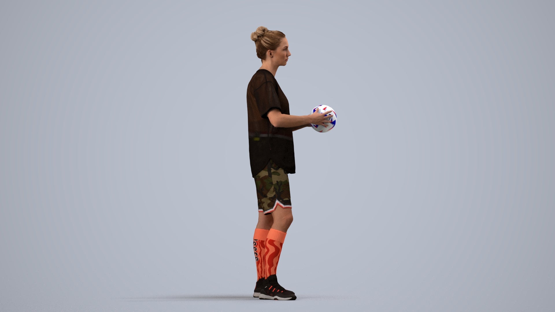 3D people model woman sport, scanned human for 3ds Max rendering, side view render
