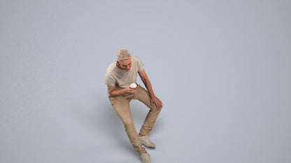scanned 3D senior man casual sitting, photogrammetry people for Enscape and V-Ray, back view render