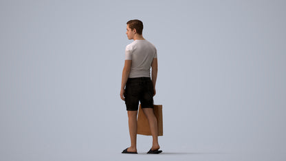 3D human model boy casual kids, photogrammetry scanned person for archviz, three-quarter view render