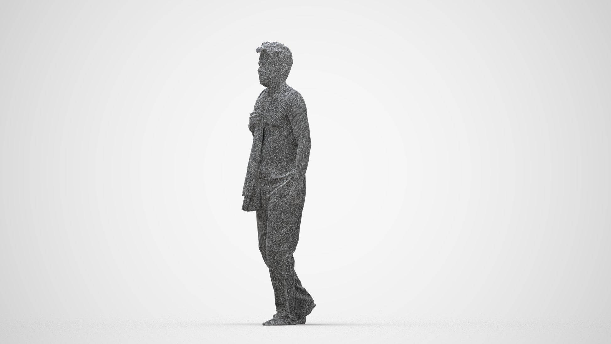 3D human model person bathroom, photogrammetry scanned person for archviz, wireframe back view