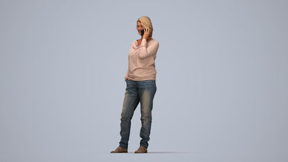 realistic 3D woman casual standing, scanned archviz people for Blender and 3ds Max, top-down view render