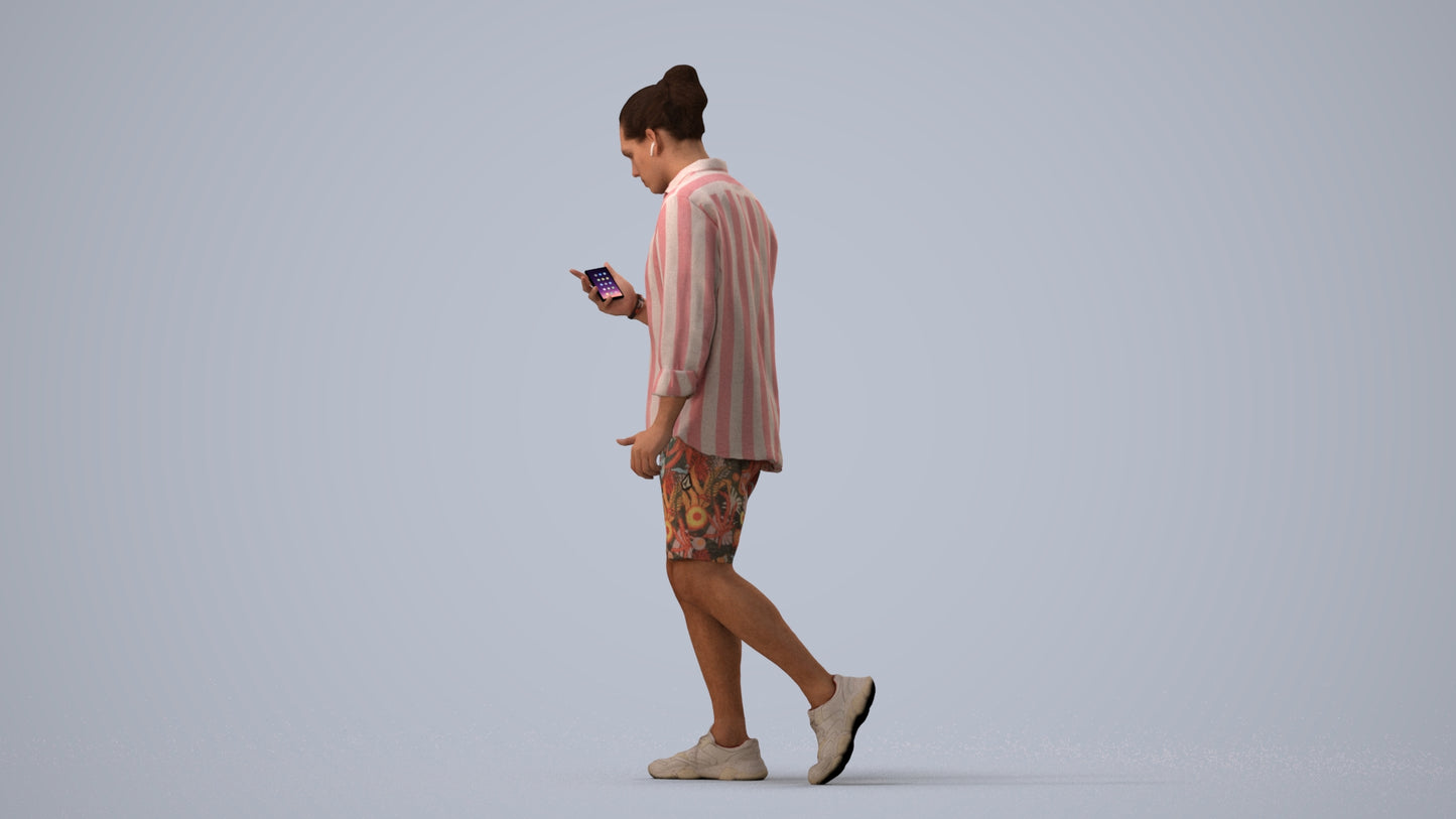 realistic 3D people man casual walking, render-ready for V-Ray and Corona, FBX OBJ, three-quarter view render