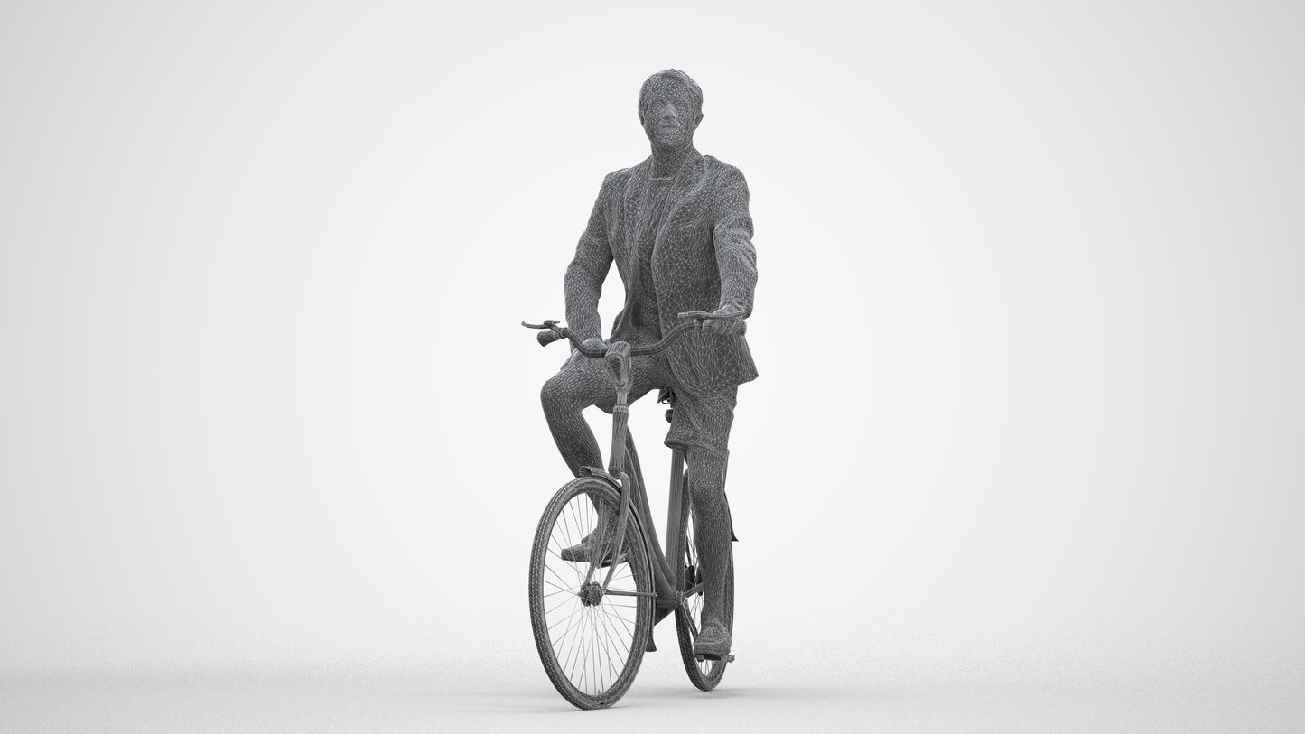 3D scanned man cycling business, photorealistic archviz people for Enscape and SketchUp, three-quarter front view render