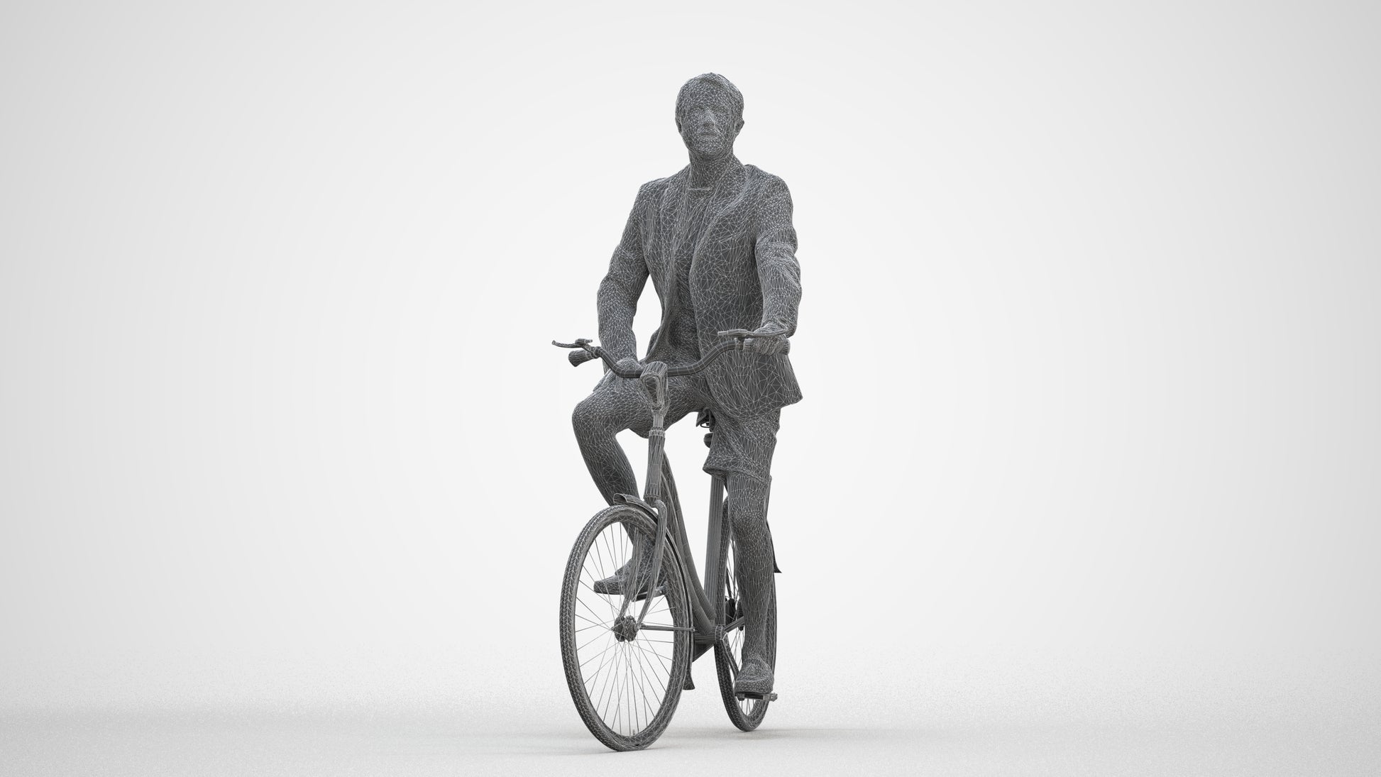 3D scanned man cycling business, photorealistic archviz people for Enscape and SketchUp, three-quarter front view render