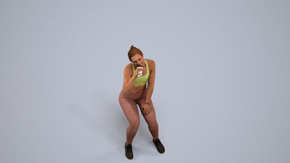 3D human model woman sport, photogrammetry scanned person for archviz, back view render