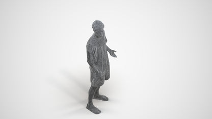 3D human model man casual standing, photogrammetry scanned person for archviz, wireframe three-quarter view