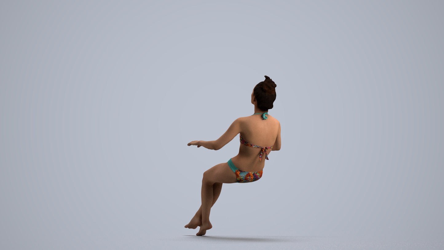 realistic 3D woman pool, scanned archviz people for Blender and 3ds Max, front view render