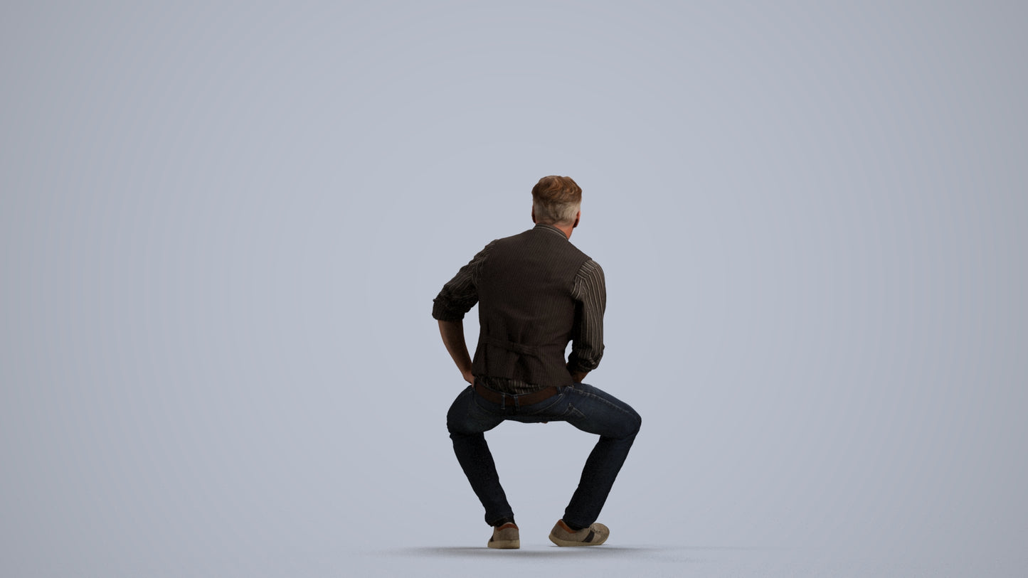 scanned 3D man casual sitting, photogrammetry people for Enscape and V-Ray, front view render
