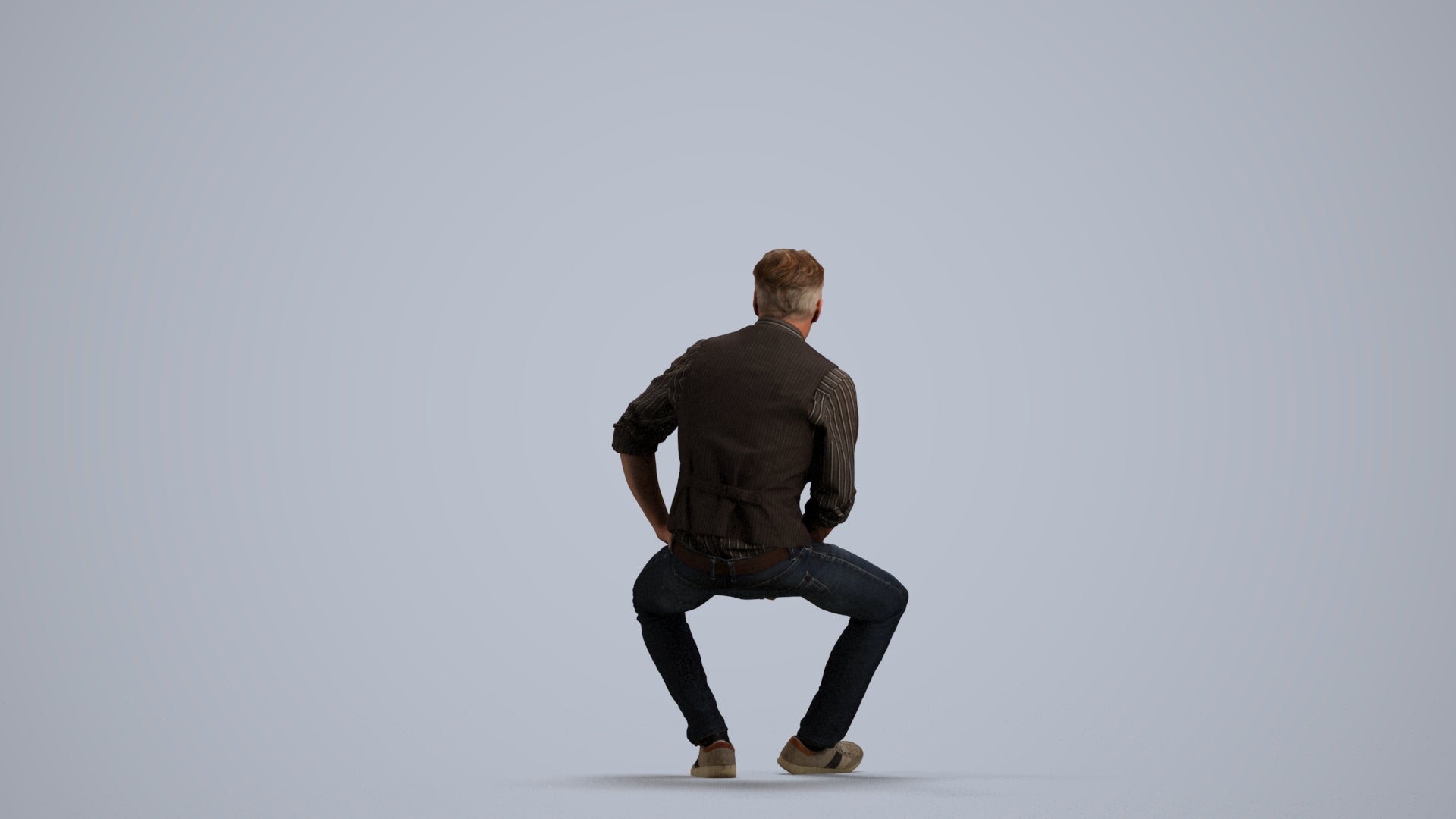 scanned 3D man casual sitting, photogrammetry people for Enscape and V-Ray, front view render