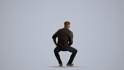 scanned 3D man casual sitting, photogrammetry people for Enscape and V-Ray, front view render