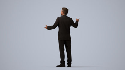 3D human model man business, photogrammetry scanned person for archviz, three-quarter view render