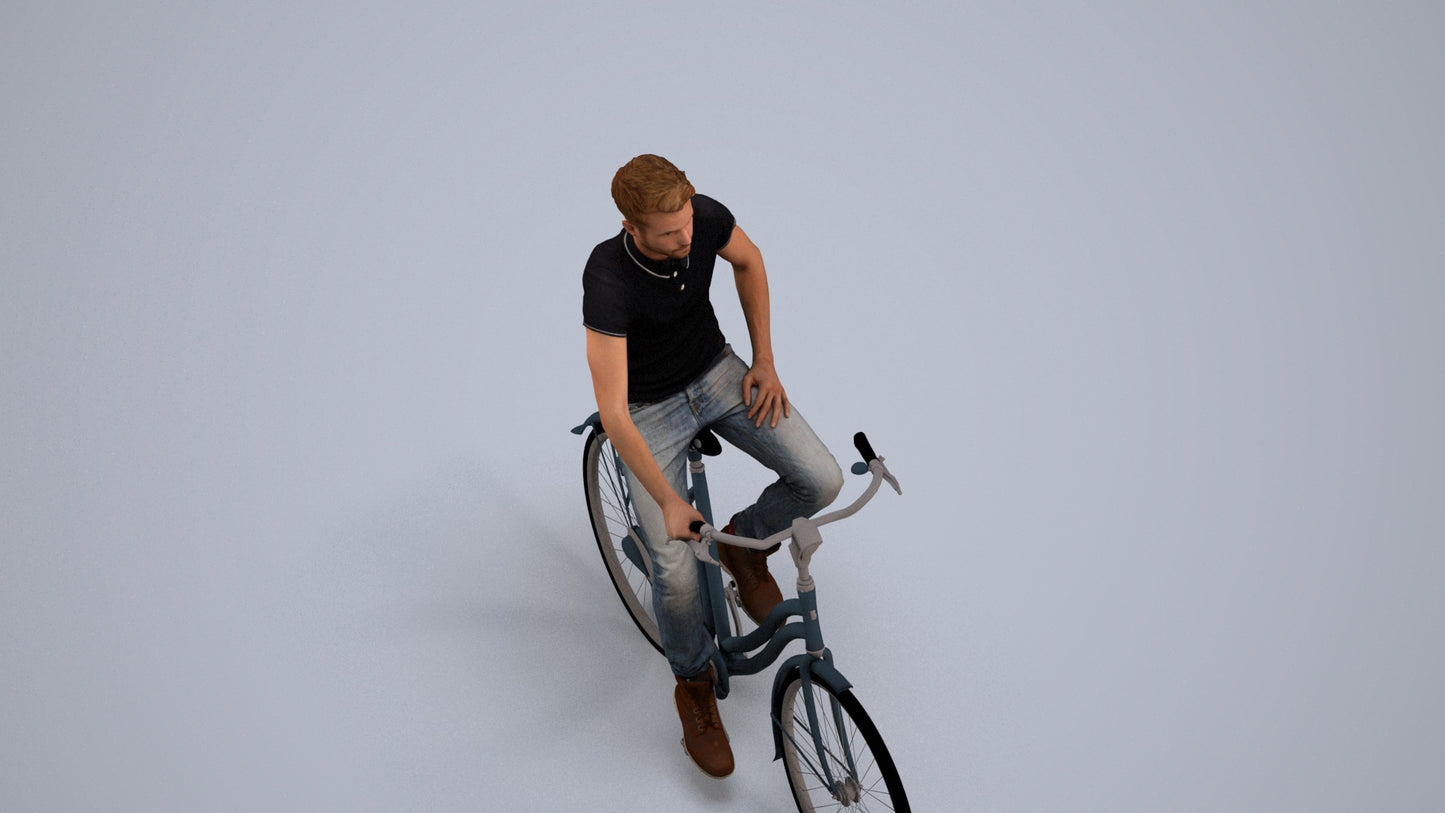 realistic 3D people man casual cycling, render-ready for V-Ray and Corona, FBX OBJ, back view render
