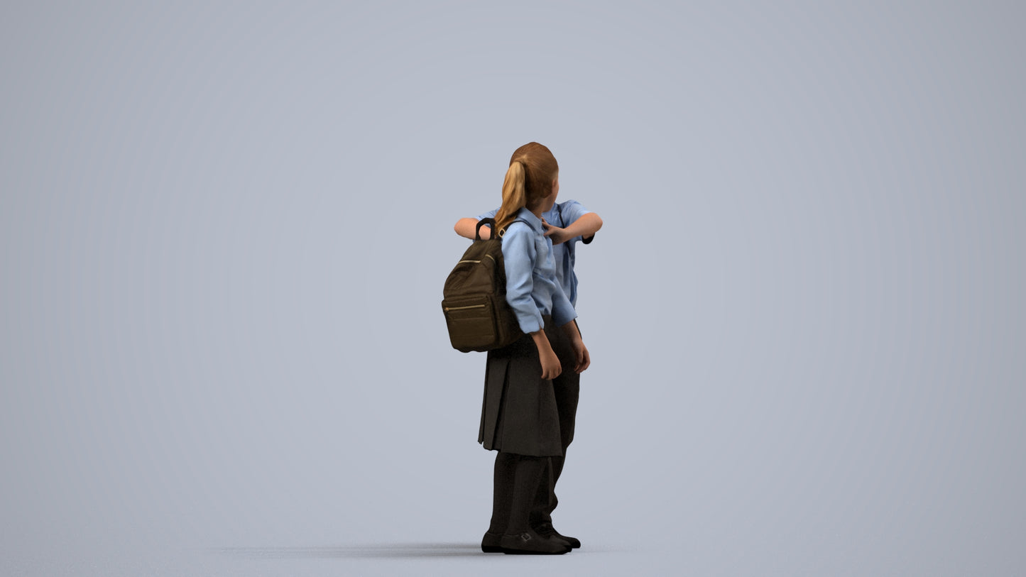3D human model girl kids, photogrammetry scanned person for archviz, side view render