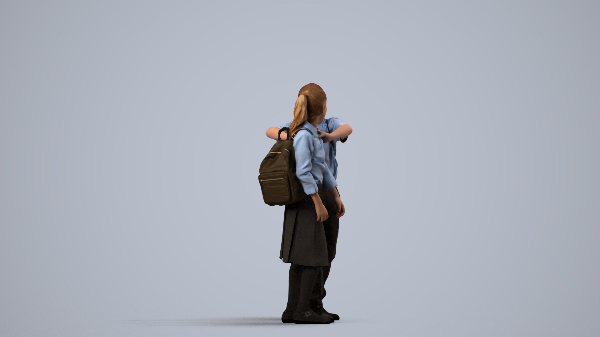 3D human model girl kids, photogrammetry scanned person for archviz, side view render