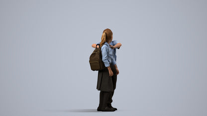 3D human model girl kids, photogrammetry scanned person for archviz, side view render