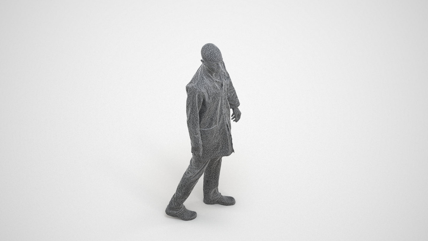 realistic 3D man medical, scanned archviz people for Blender and 3ds Max, wireframe three-quarter view