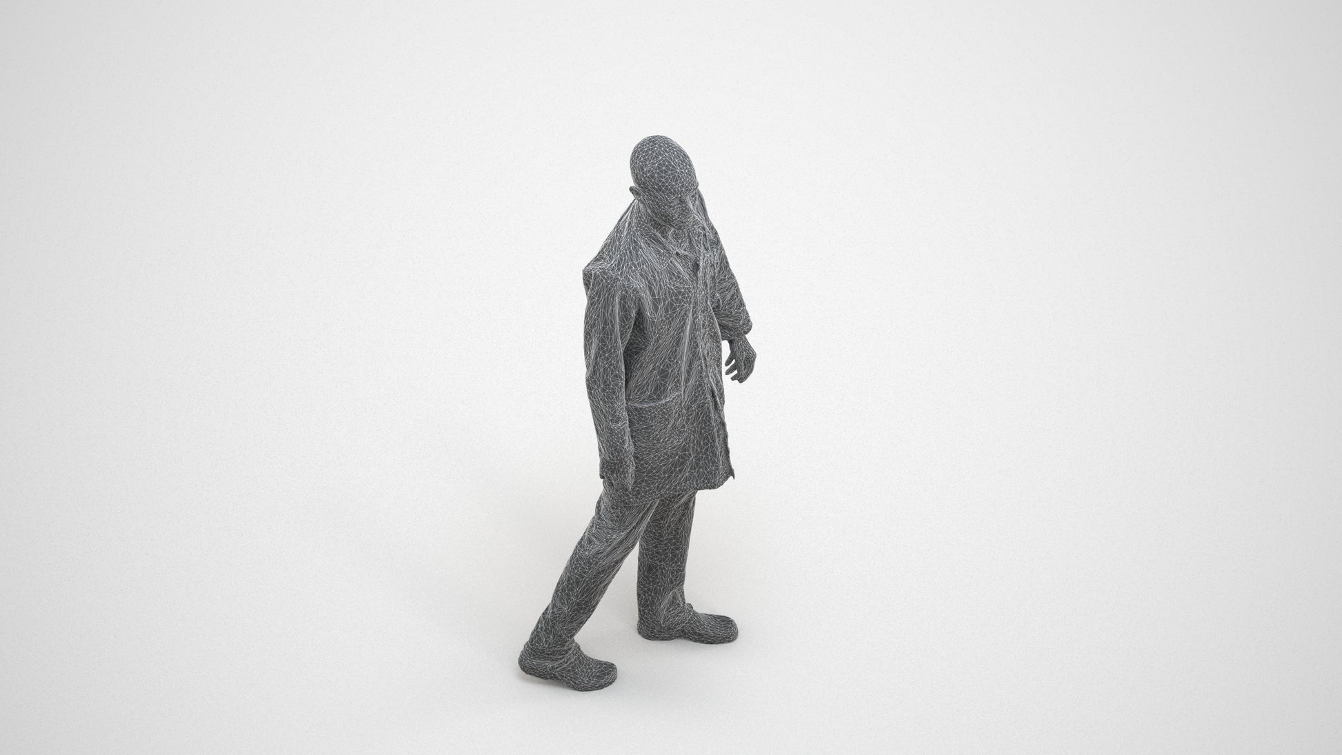 realistic 3D man medical, scanned archviz people for Blender and 3ds Max, wireframe three-quarter view