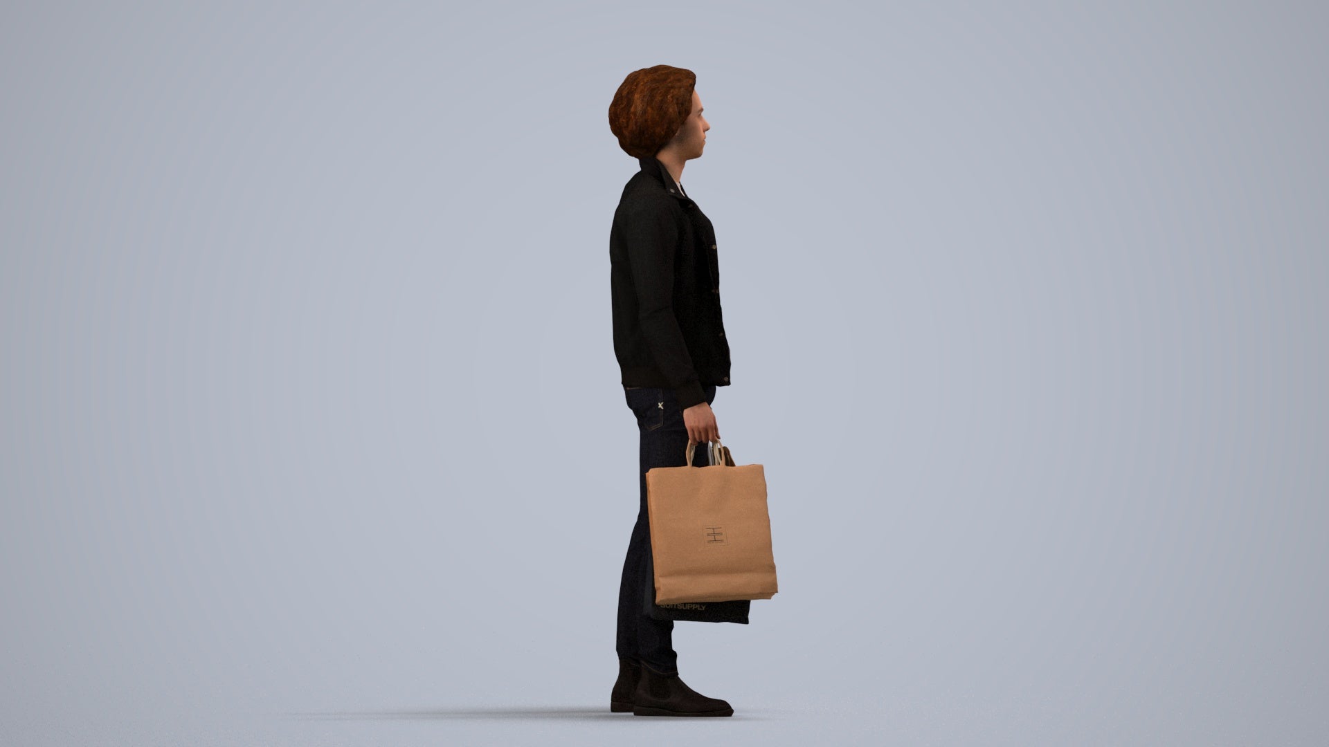 3D people model man formal, scanned human for 3ds Max rendering, side view render