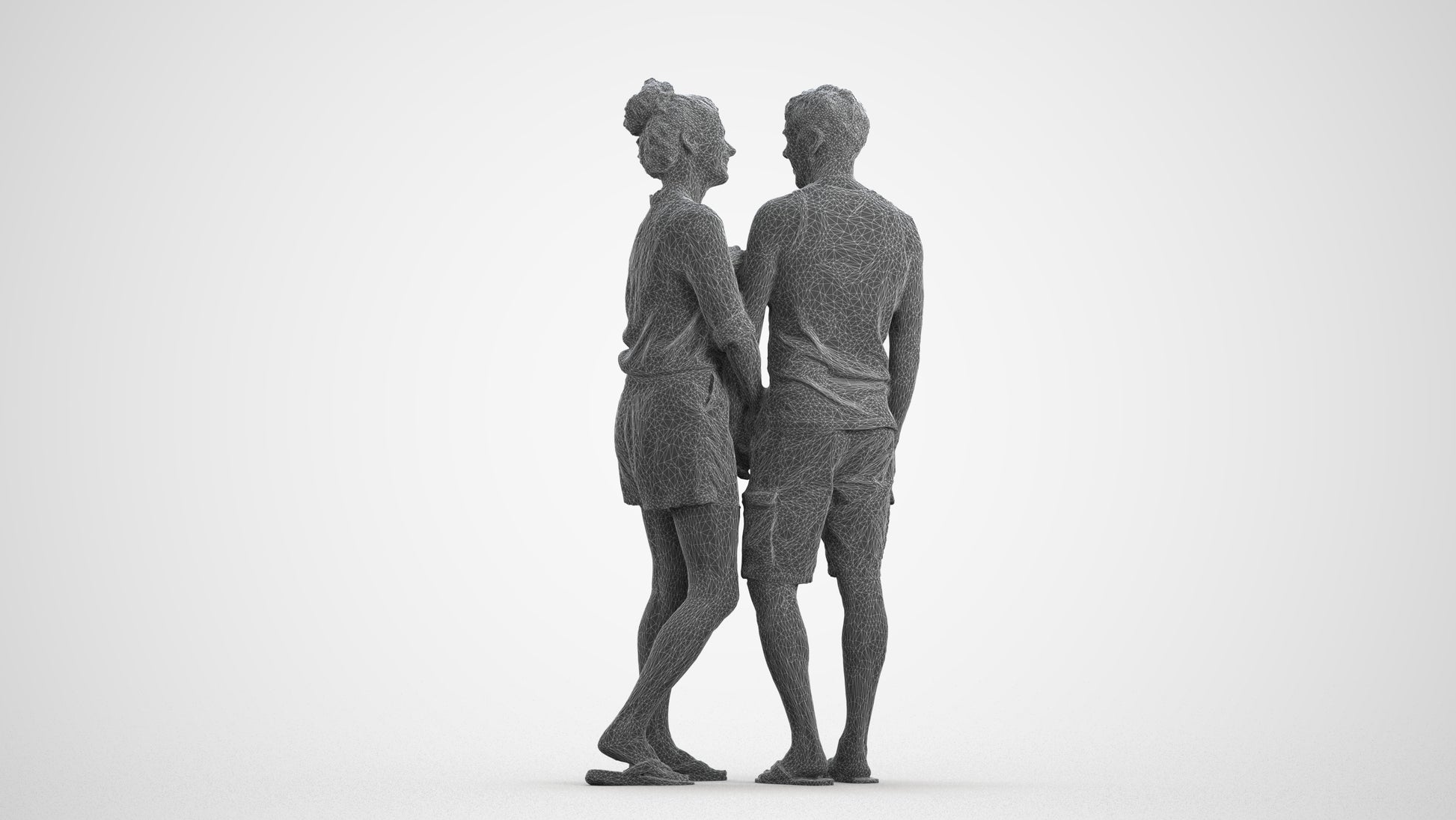 3D people model woman casual couple, scanned human for 3ds Max rendering, wireframe front view