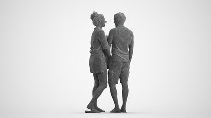 3D people model woman casual couple, scanned human for 3ds Max rendering, wireframe front view