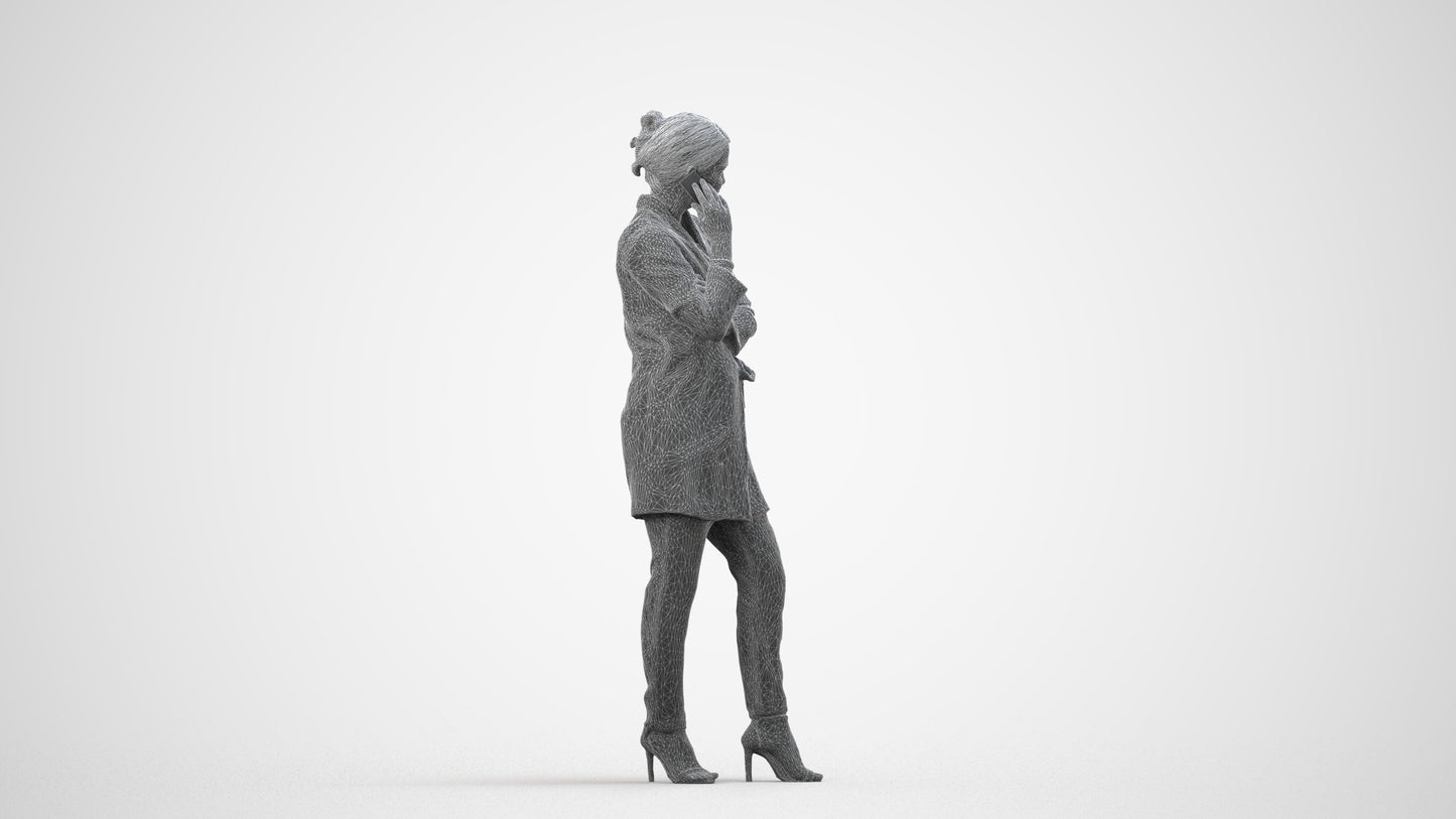 realistic 3D people woman business standing, render-ready for V-Ray and Corona, FBX OBJ, wireframe side view