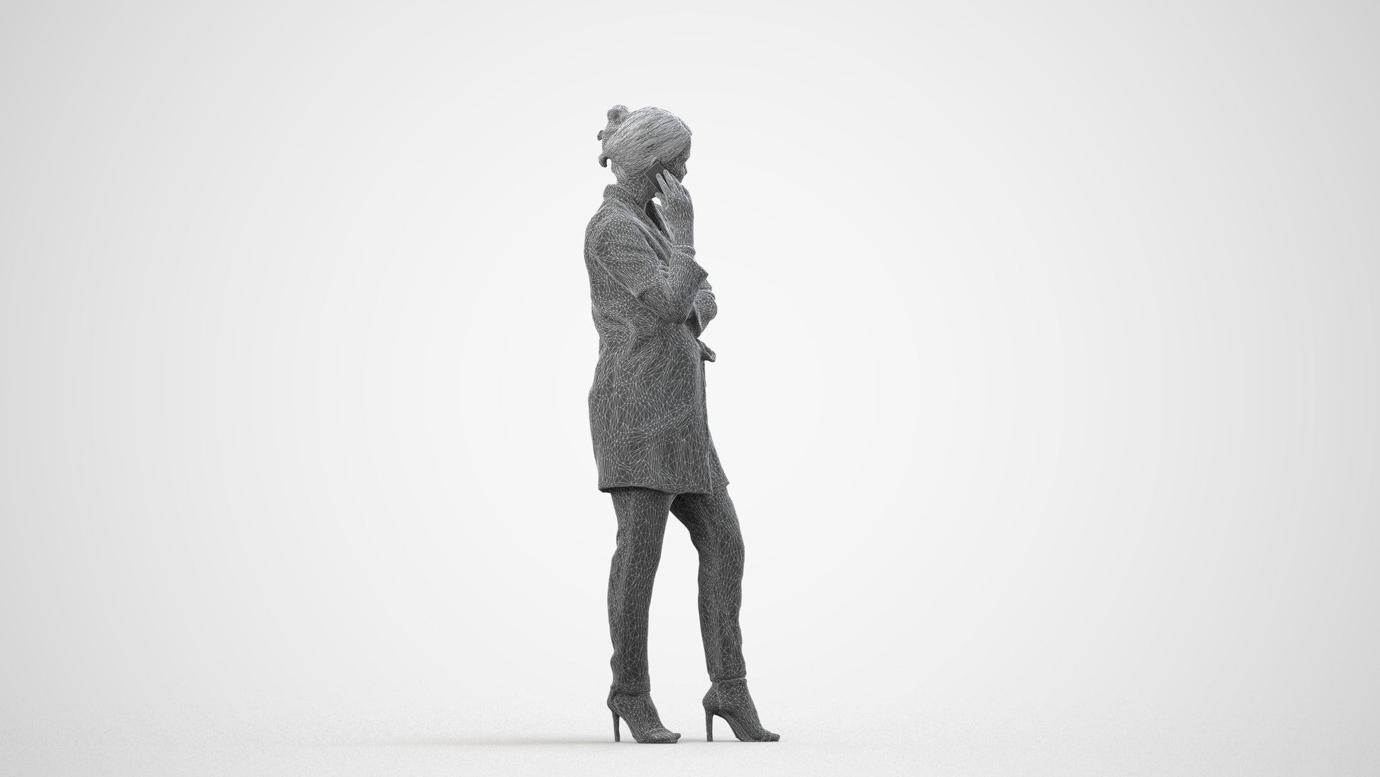realistic 3D people woman business standing, render-ready for V-Ray and Corona, FBX OBJ, wireframe side view