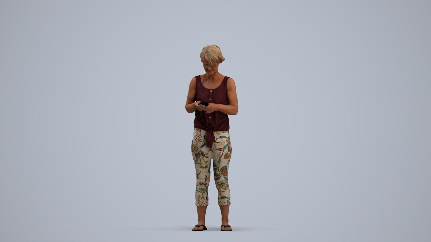 scanned 3D senior woman standing, photogrammetry people for Enscape and V-Ray, standing pose render