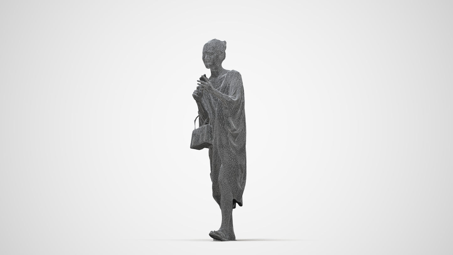 photogrammetry 3D woman walking, realistic human model archviz FBX, wireframe back view