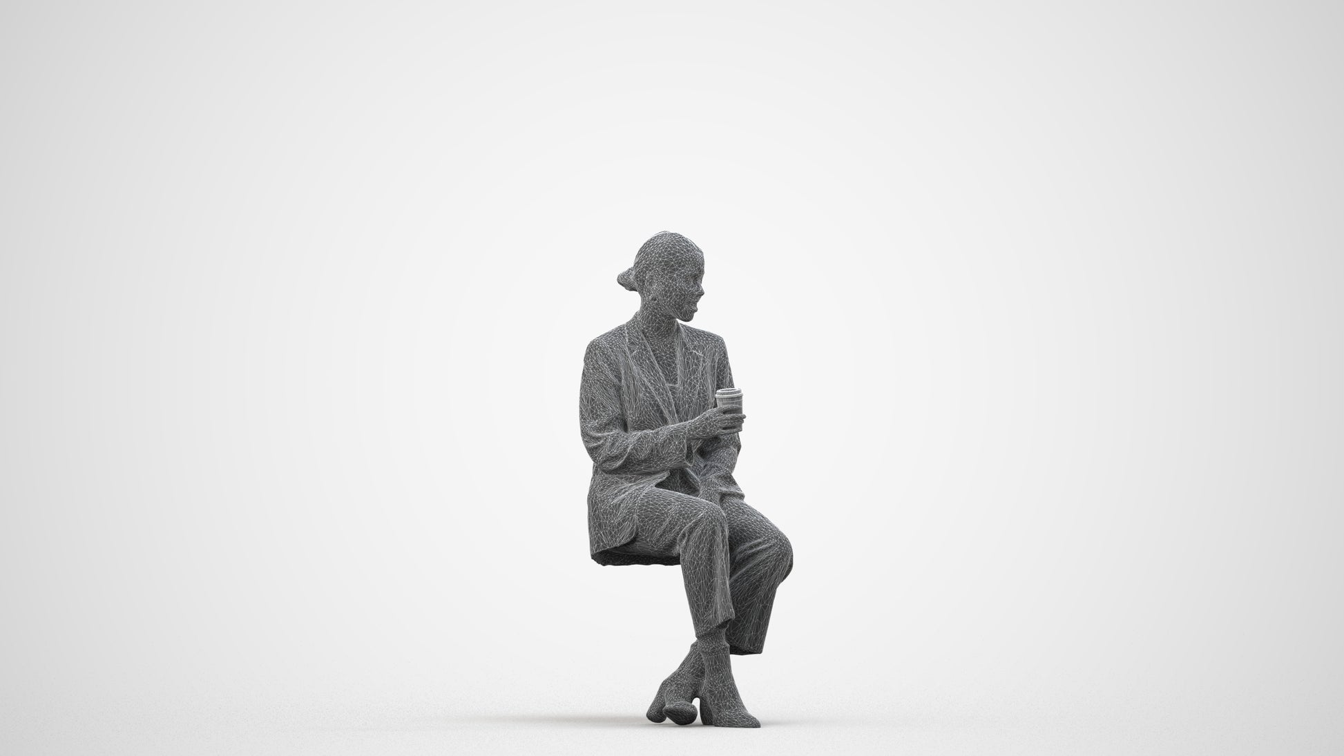 photogrammetry 3D woman business, realistic human model archviz FBX, wireframe side view