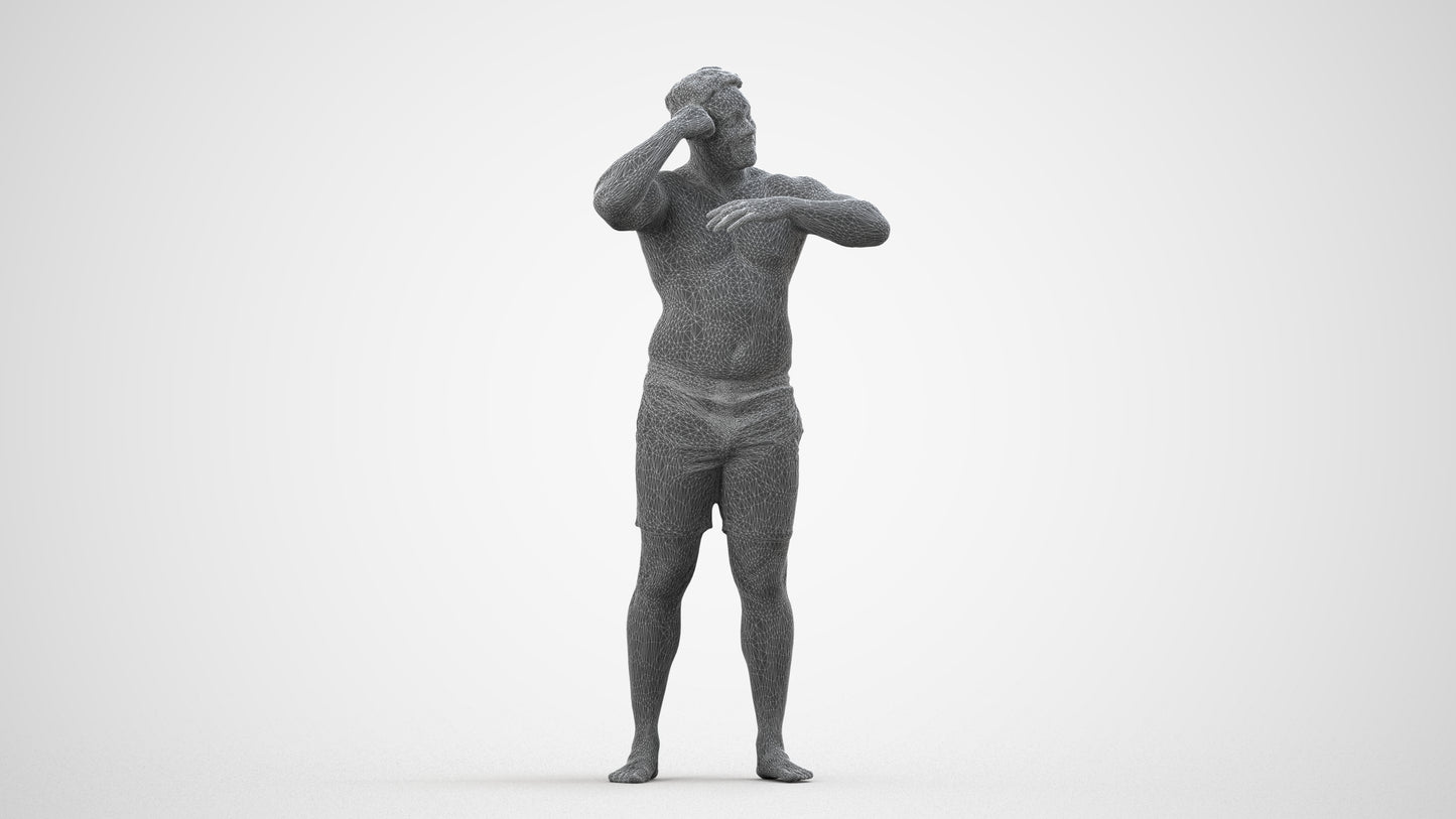 realistic 3D human man pool, archviz people FBX OBJ for Blender, wireframe side view