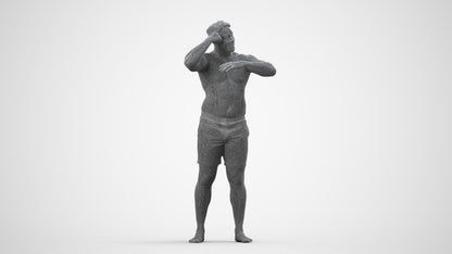 realistic 3D human man pool, archviz people FBX OBJ for Blender, wireframe side view