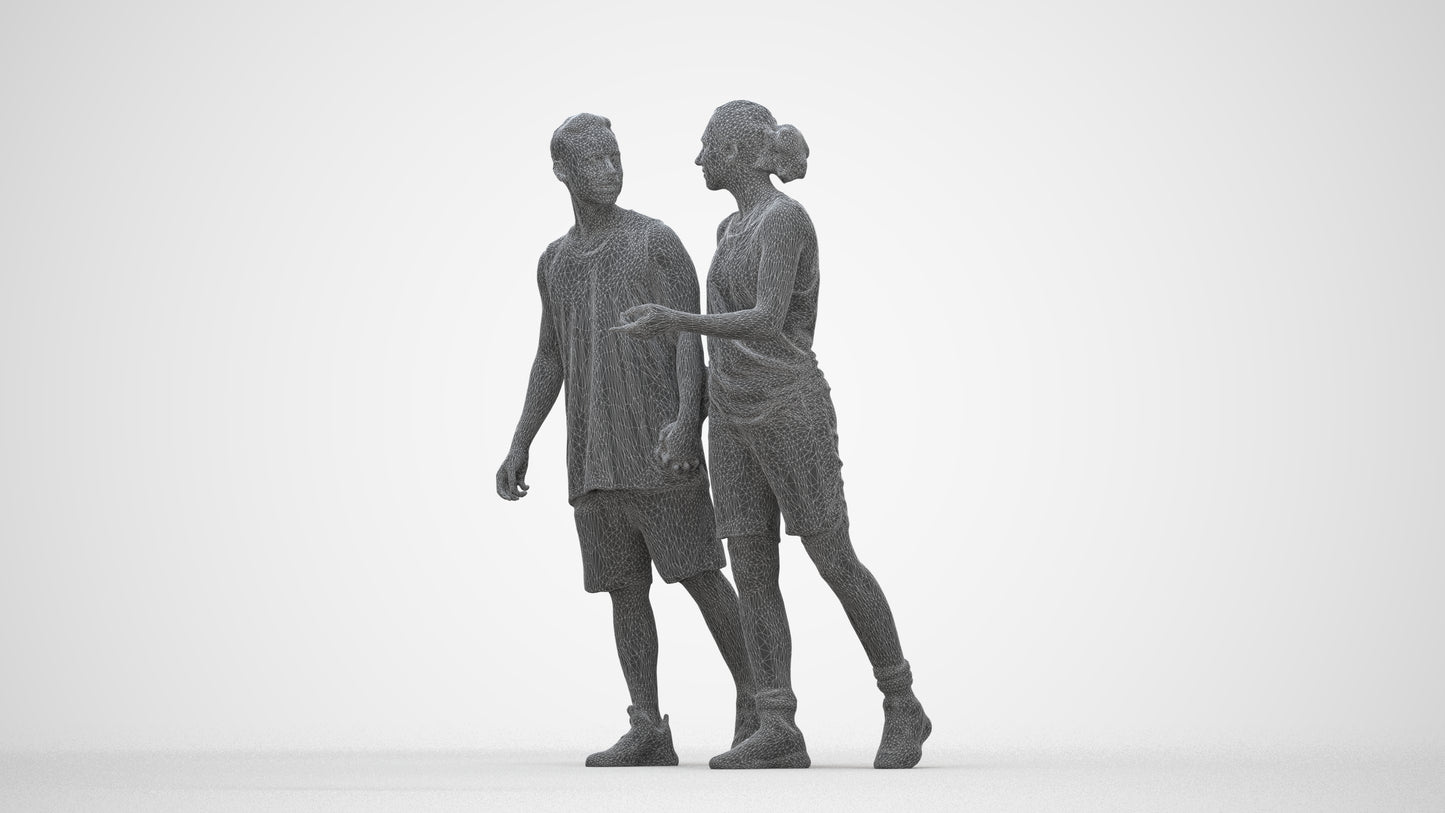 3D human model woman sport, photogrammetry scanned person for archviz, wireframe back view