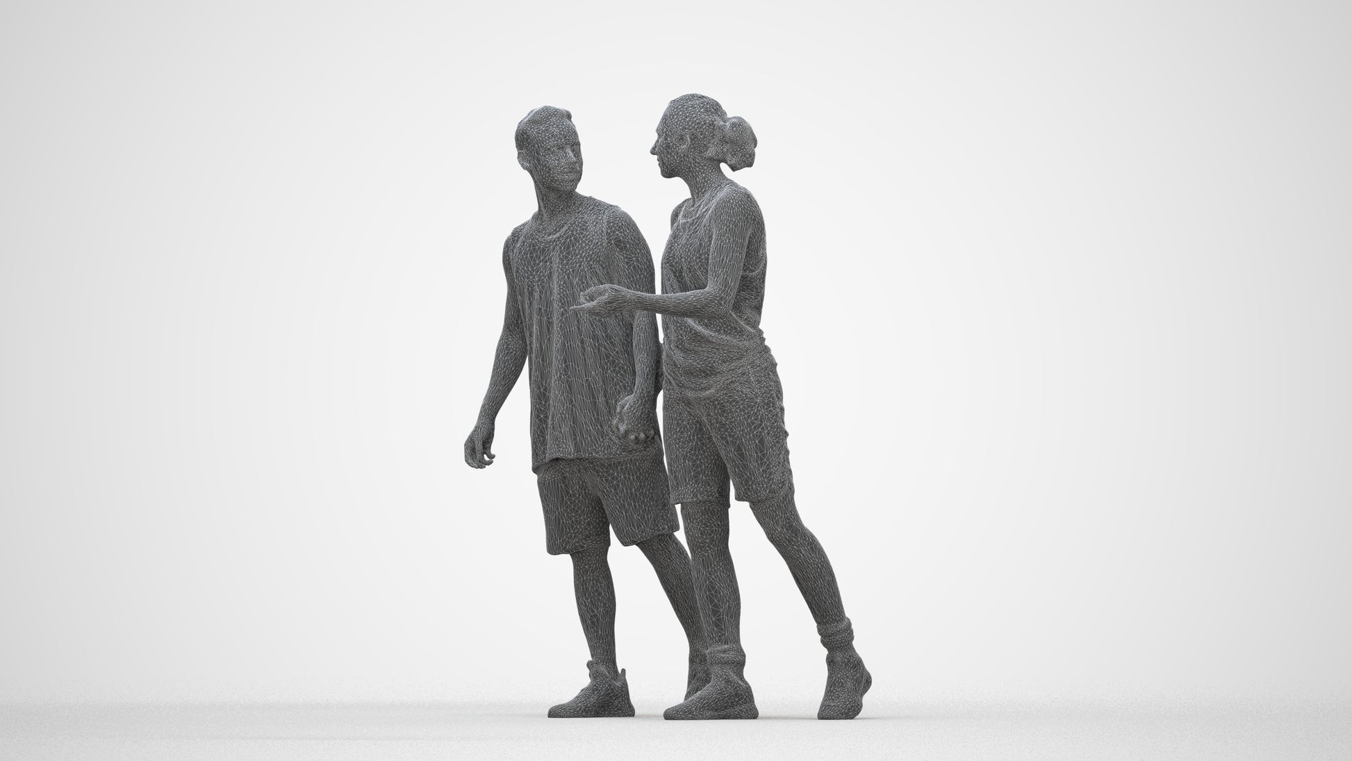 3D human model woman sport, photogrammetry scanned person for archviz, wireframe back view