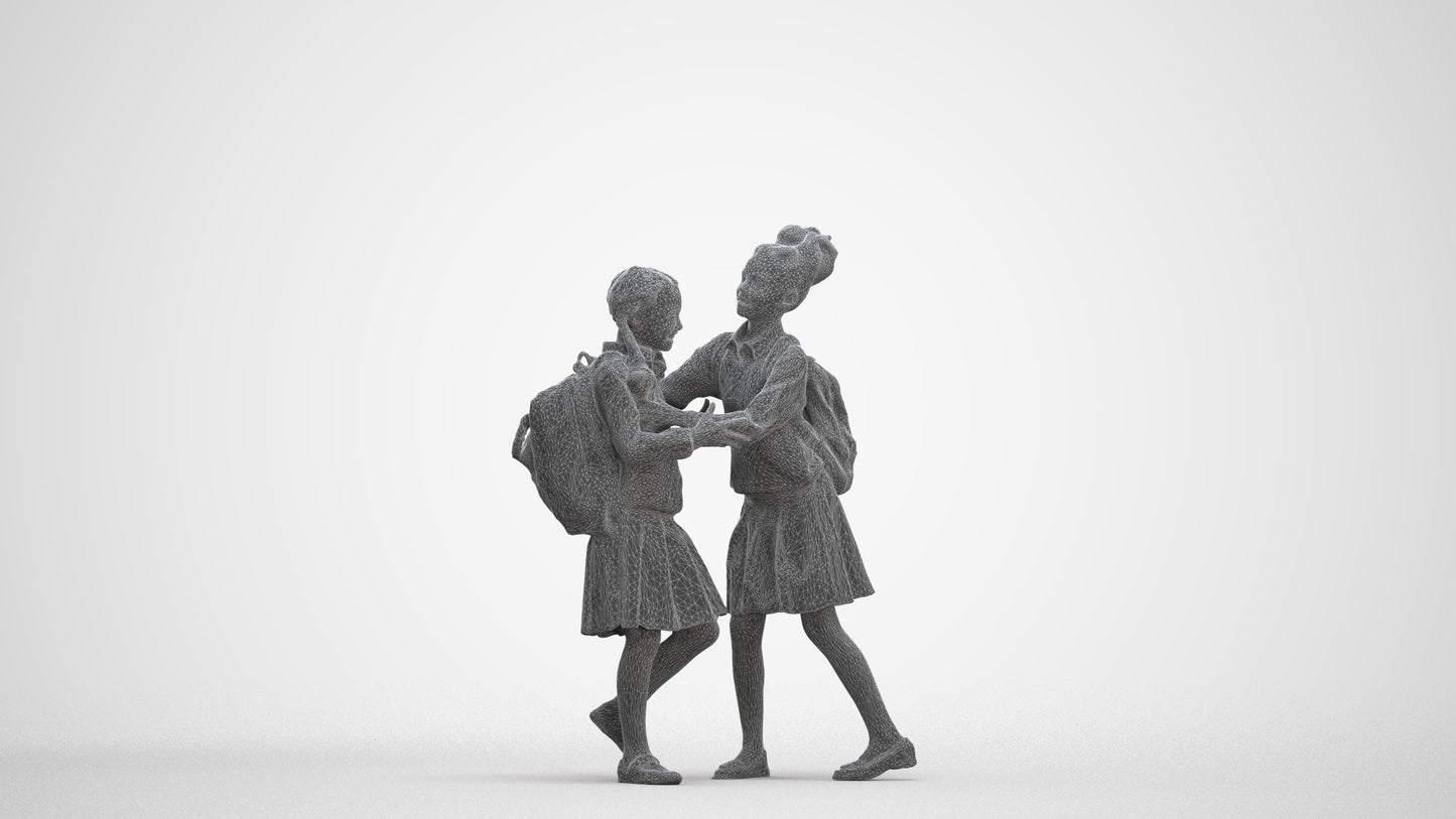 realistic 3D human girl kids, archviz people FBX OBJ for Blender, three-quarter front view render