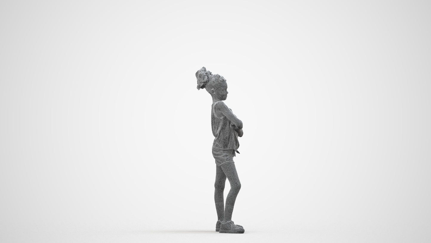 scanned 3D girl sport kids, photogrammetry people for Enscape and V-Ray, wireframe side view