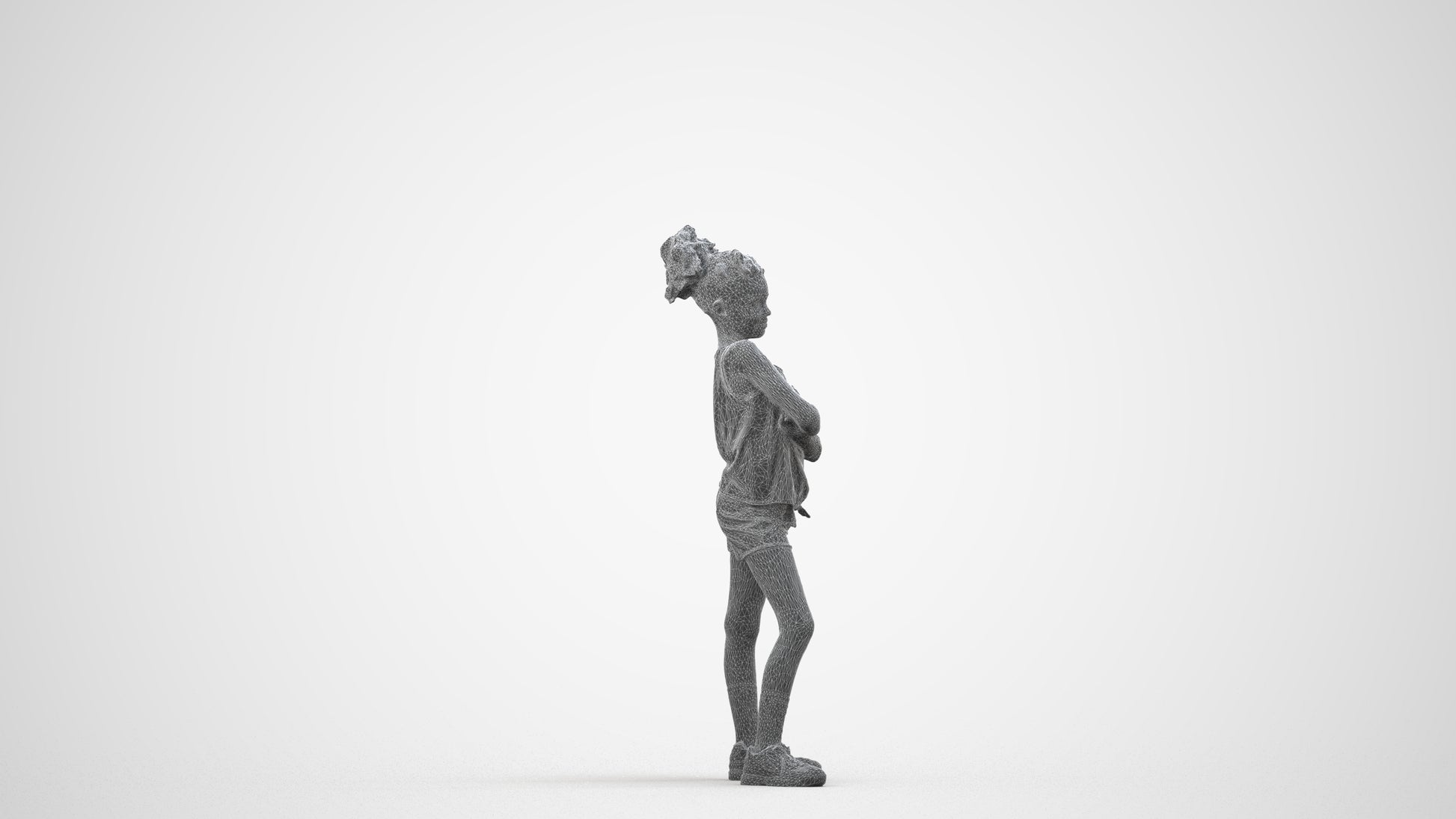 scanned 3D girl sport kids, photogrammetry people for Enscape and V-Ray, wireframe side view