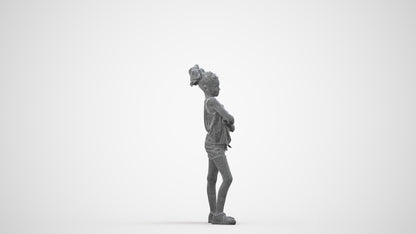scanned 3D girl sport kids, photogrammetry people for Enscape and V-Ray, wireframe side view