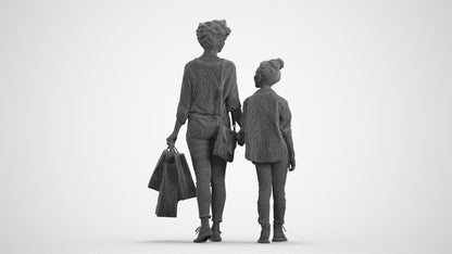 3D human model girl casual kids, photogrammetry scanned person for archviz, wireframe front view