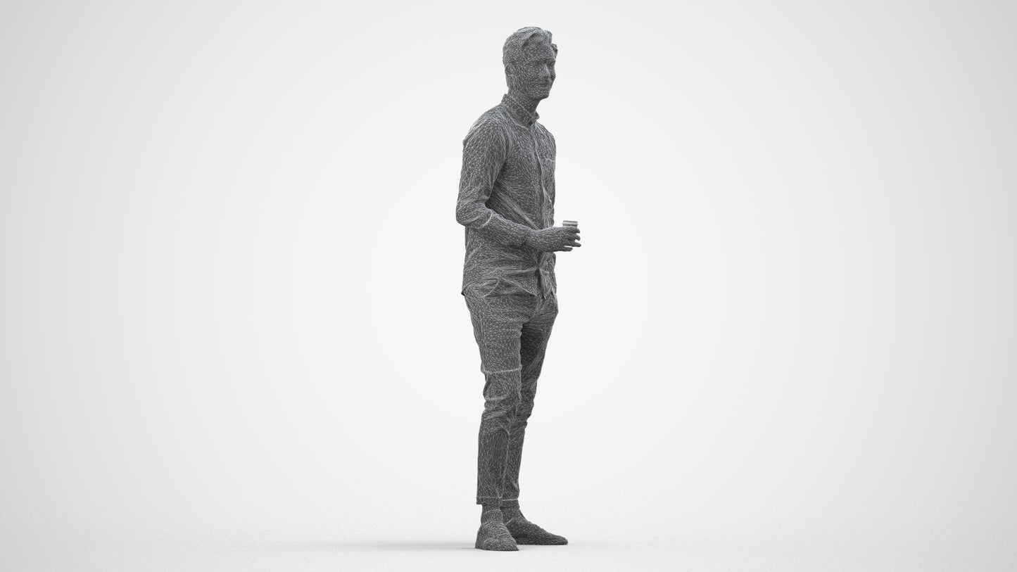 realistic 3D people man casual standing, render-ready for V-Ray and Corona, FBX OBJ, wireframe side view