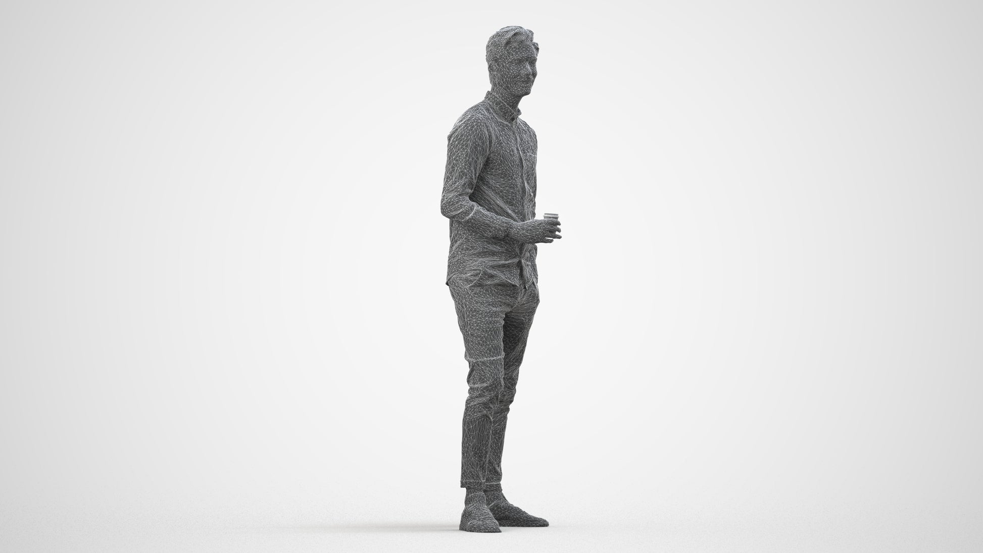 realistic 3D people man casual standing, render-ready for V-Ray and Corona, FBX OBJ, wireframe side view