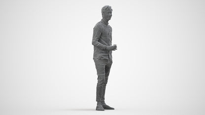 realistic 3D people man casual standing, render-ready for V-Ray and Corona, FBX OBJ, wireframe side view