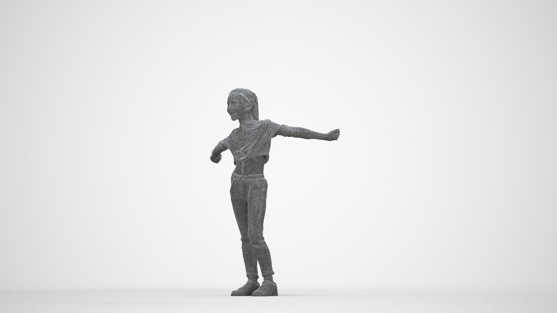 realistic 3D human girl casual kids, archviz people FBX OBJ for Blender, wireframe back view