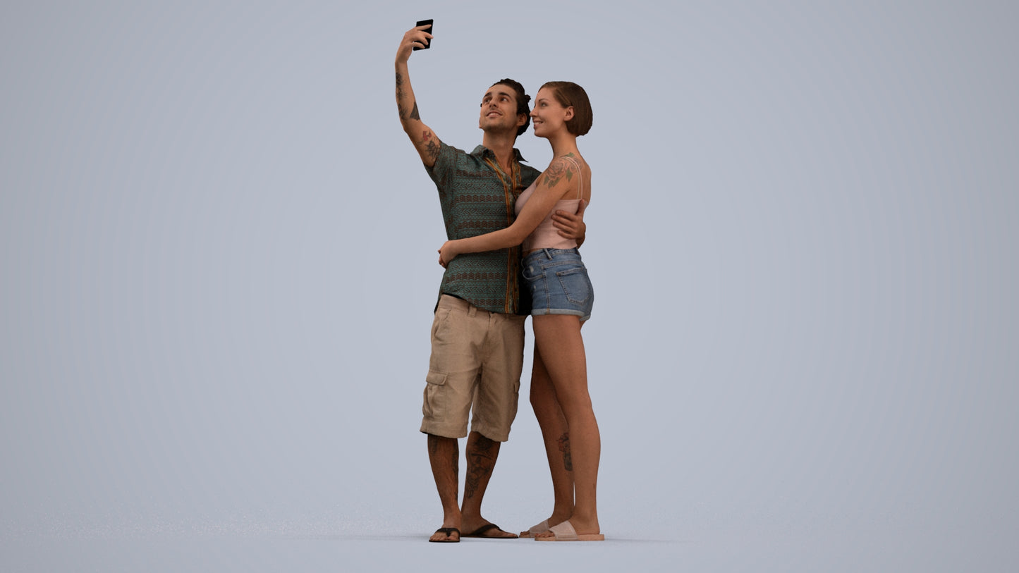 3D human model woman couple, photogrammetry scanned person for archviz, standing pose render