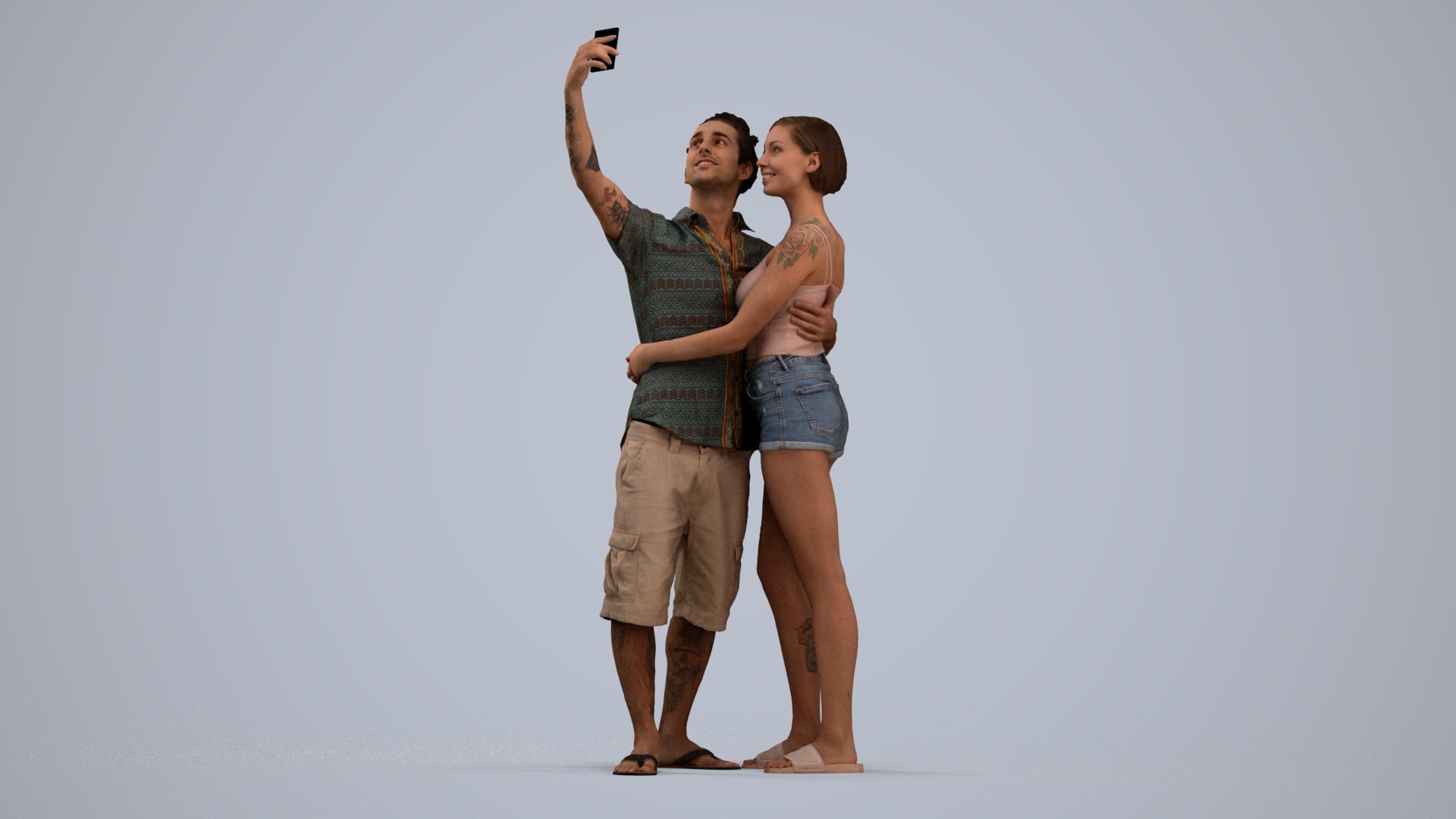 3D human model woman couple, photogrammetry scanned person for archviz, standing pose render